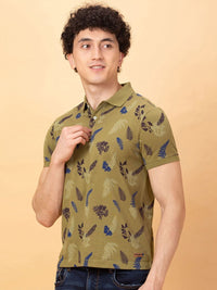 Being Human Men Floral Printed Polo Collar Applique T-shirt
