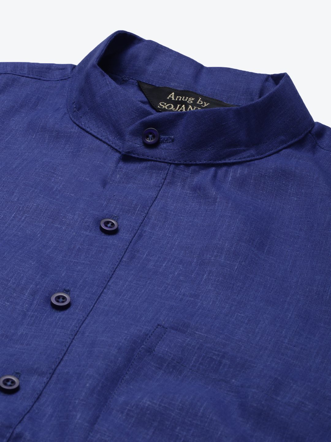 Anug by SOJANYA Men Blue Dobby Band Collar Kurta