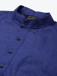 Anug by SOJANYA Men Blue Dobby Band Collar Kurta