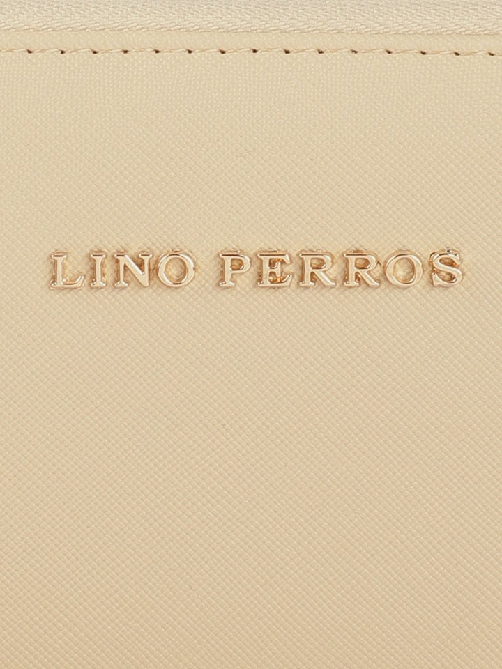 Lino Perros Women Beige Saffiano Textured Zip Around Wallet