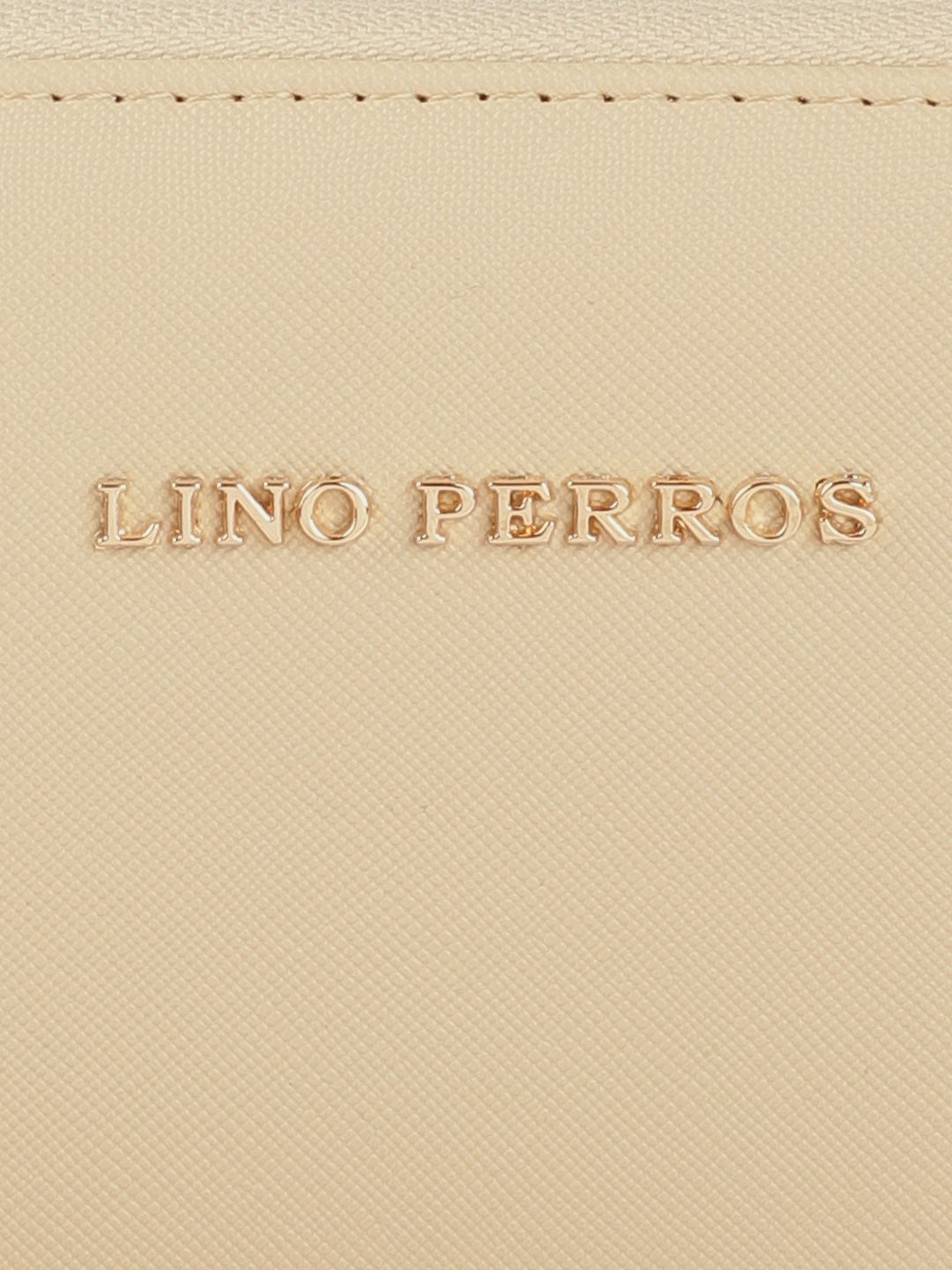 Lino Perros Women Beige Saffiano Textured Zip Around Wallet