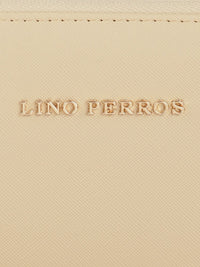 Lino Perros Women Beige Saffiano Textured Zip Around Wallet
