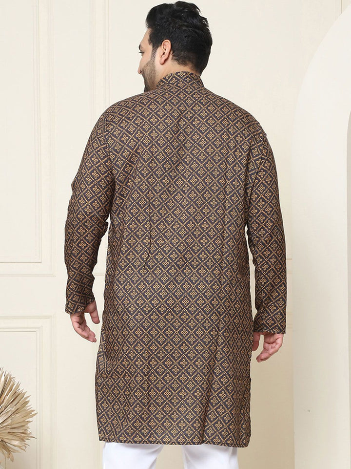 SOJANYA PLUS Ethnic Motifs Printed Band Collar Pure Cotton Straight Kurta