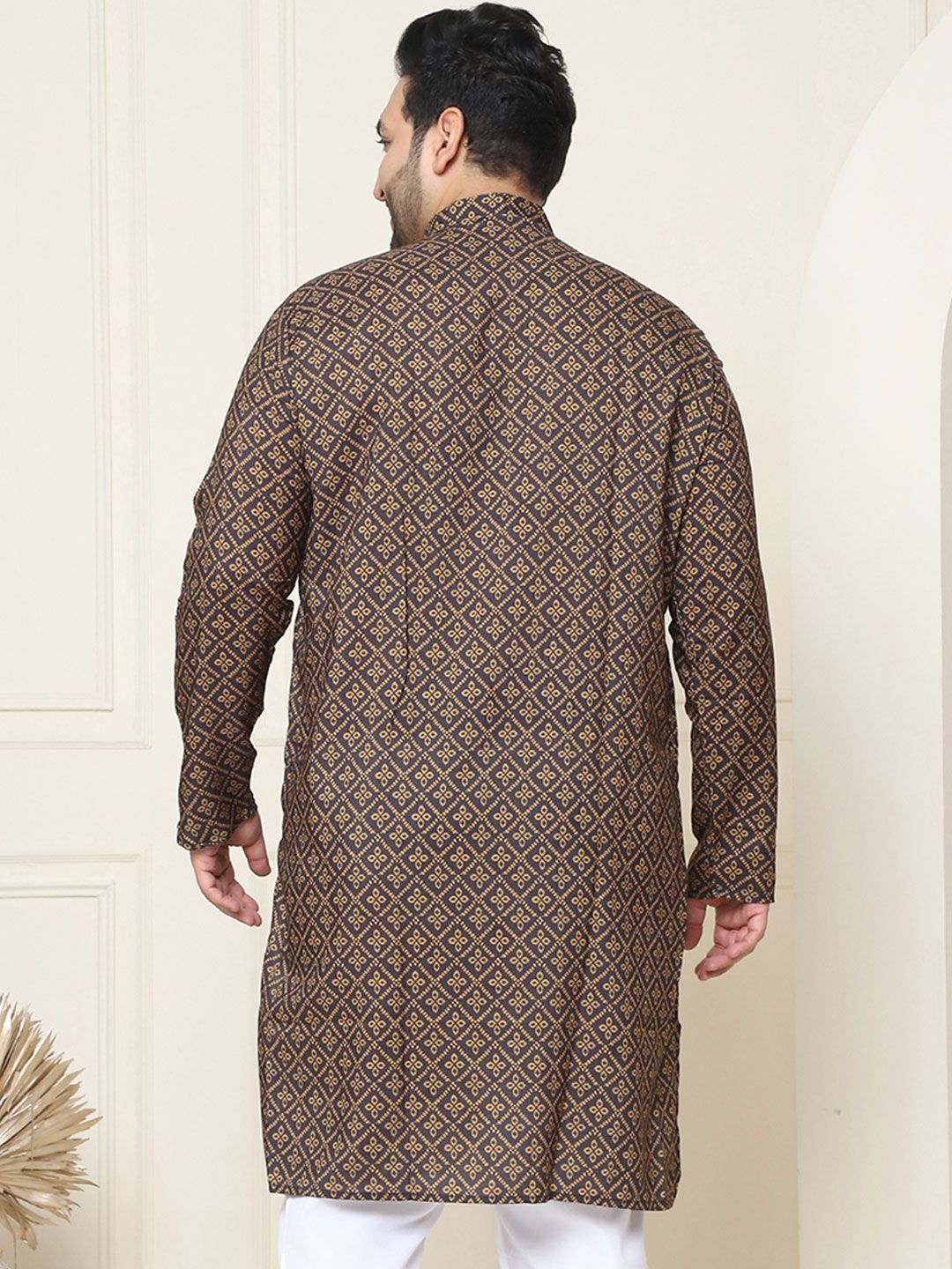 SOJANYA PLUS Ethnic Motifs Printed Band Collar Pure Cotton Straight Kurta