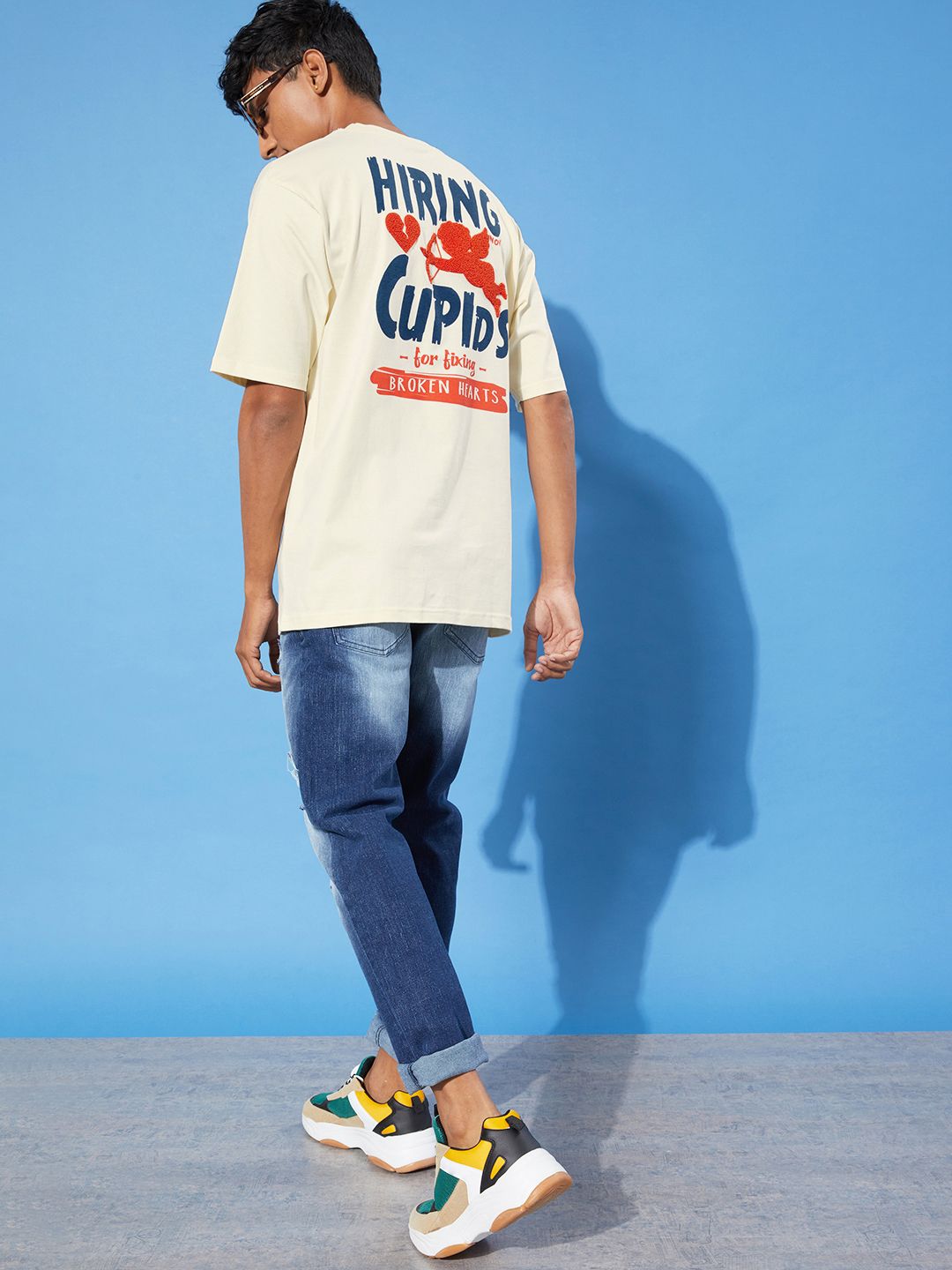 Difference of Opinion Men Typography Embroidered Oversized Pure Cotton Longline T-shirt