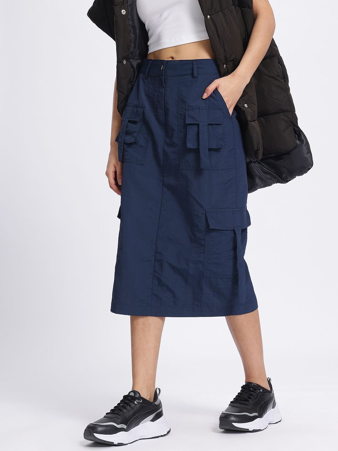DressBerry Utility Chic Cargo-Style Midi Skirt