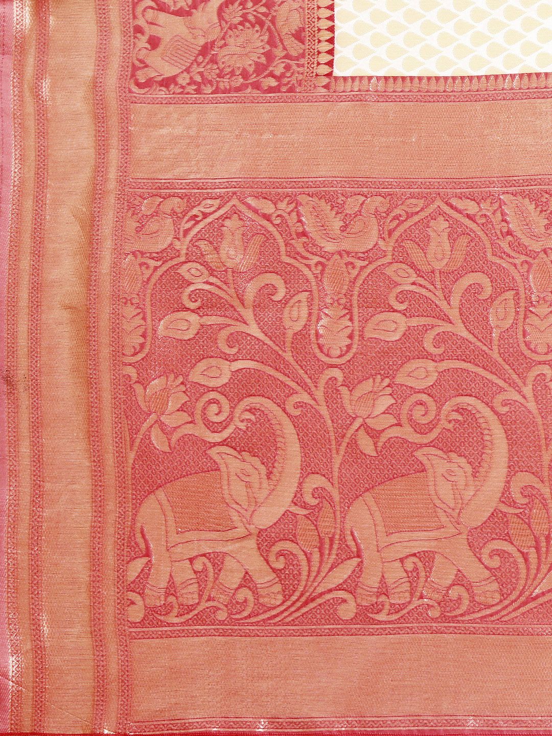 Saree mall Off White & Pink Ethnic Motifs Zari Silk Blend Kanjeevaram Sarees