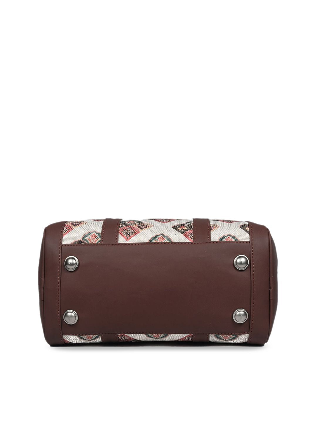 ZOUK Women Off White & Brown Seashell Motif Printed Handheld Bag