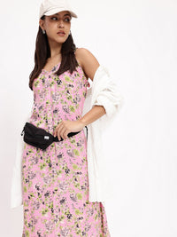 DressBerry Floral Printed Sleeveless A-Line Midi Dress