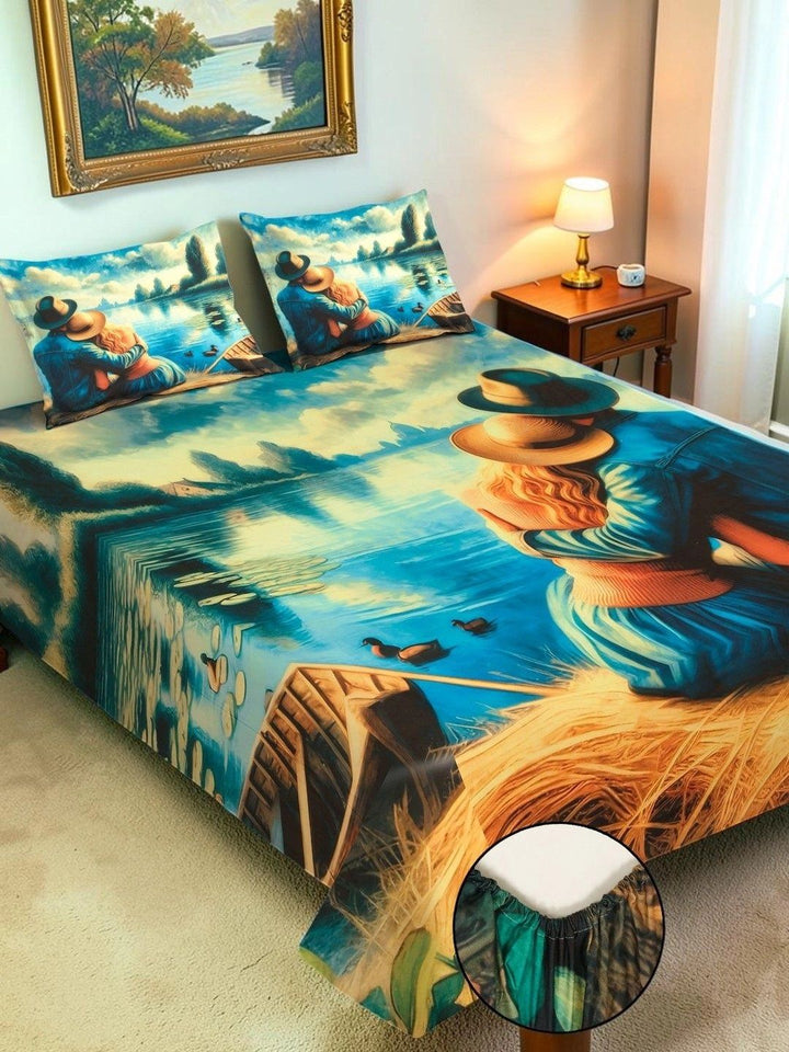 Moda Rapido X KLOTTHE Blue & Brown 400 TC King Bedsheet with 2 Pillow Covers