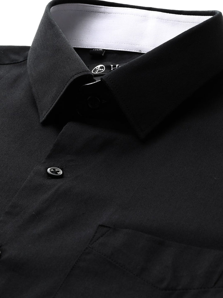 Hancock Men Black Solid Slim Fit Pure Cotton Satin Tuxedo Formal Shirt