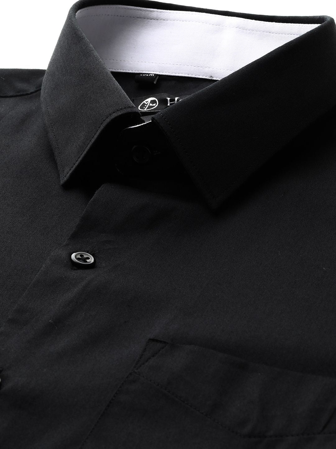 Hancock Men Black Solid Slim Fit Pure Cotton Satin Tuxedo Formal Shirt