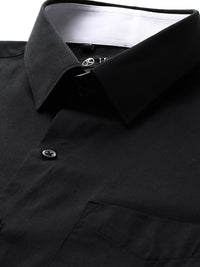 Hancock Men Black Solid Slim Fit Pure Cotton Satin Tuxedo Formal Shirt