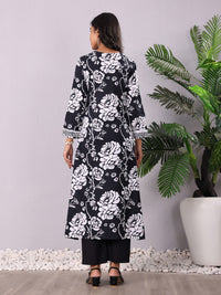 Varanga Floral Printed V-Neck Panelled Pure Cotton A-Line Kurta With Trouser