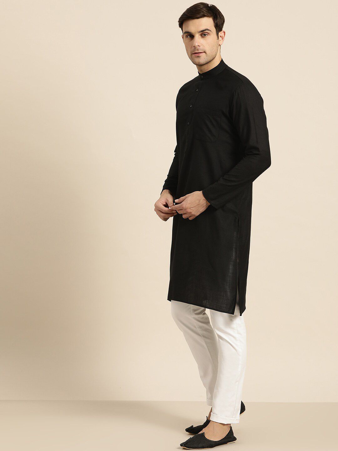 SOJANYA Lelaki Black Thread Work Kurta