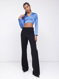 DressBerry Royal Blue Satin Finish Crop Top