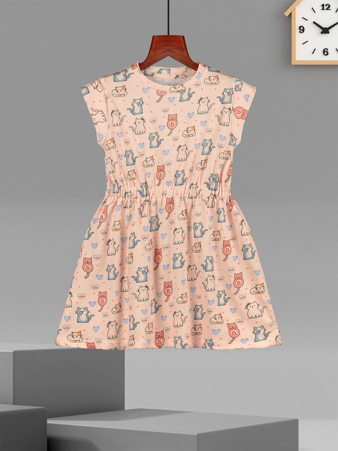 HELLCAT Girls Pack of 2 Printed Cap Sleeves Cotton Fit and Flare Dresses