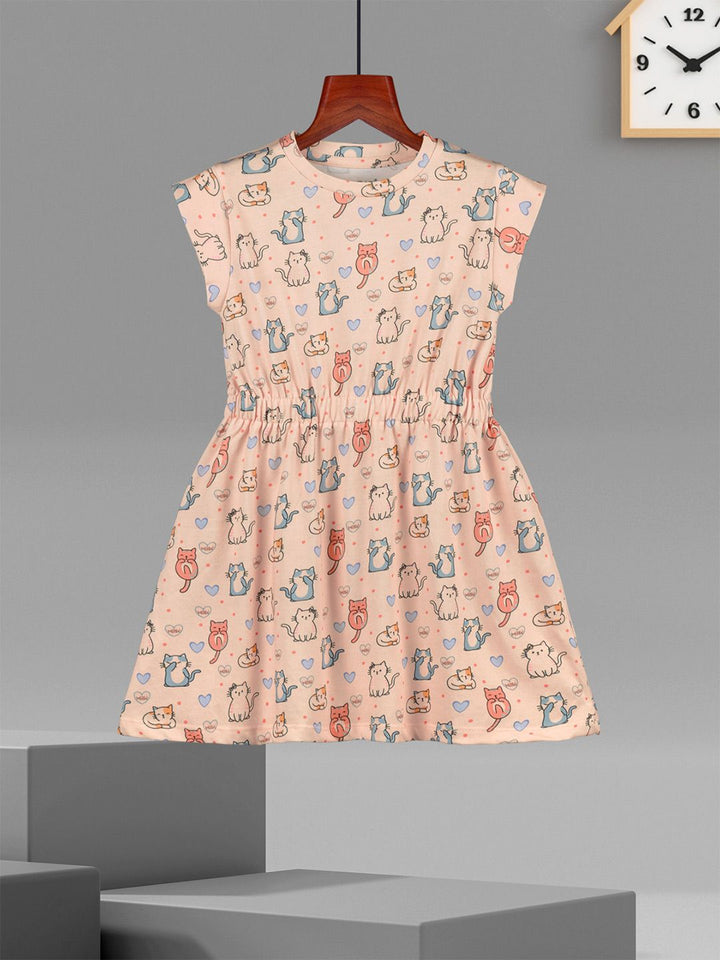 HELLCAT Girls Pack of 2 Printed Cap Sleeves Cotton Fit and Flare Dresses