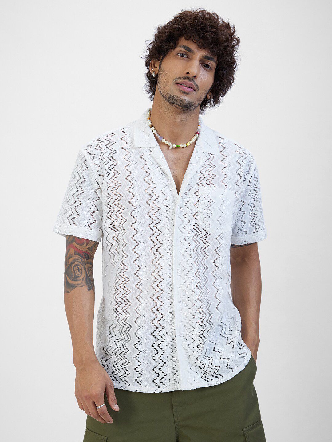 VASTRADO Self Design Short Sleeves Oversized Casual Shirt
