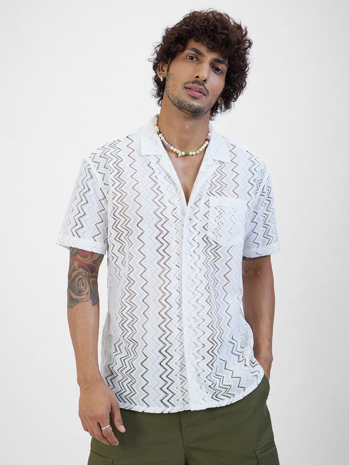 VASTRADO Self Design Short Sleeves Oversized Casual Shirt