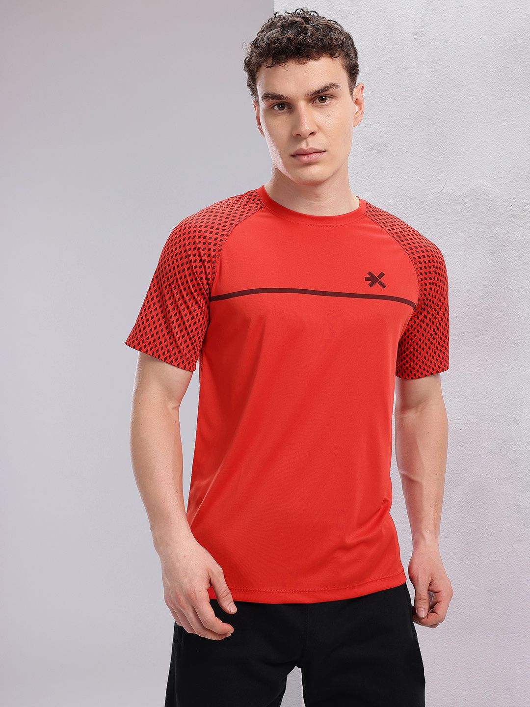 HRX by Hrithik Roshan Brand Logo & Geometric Printed Rapid-Dry Training T-shirt