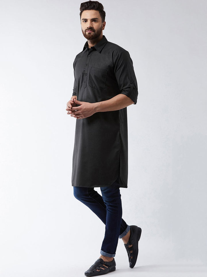 SOJANYA Lelaki Black Solid Pathani Kurta