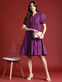 all about you Cotton Puff Sleeves Tiered A-Line Dress