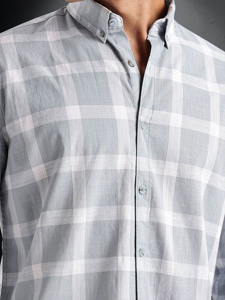 ADRO Tartan Checked Spread Collar Long Sleeves Cotton Casual Shirt