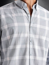 ADRO Tartan Checked Spread Collar Long Sleeves Cotton Casual Shirt
