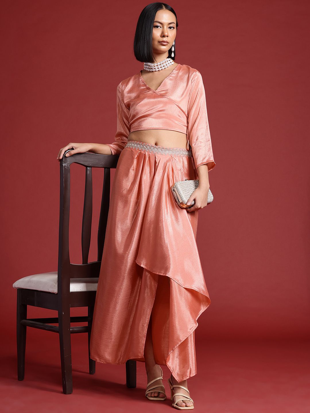 all about you Embroidered Detail Wrap Ethnic Co-ords