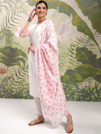 Vishudh Embroidered Regular Thread Work Pure Cotton Kurta with Trouser & Dupatta
