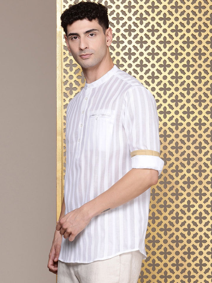 House of Pataudi Band Collar Striped Rozana Kurta