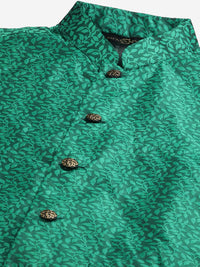 SOJANYA Men Teal Blue & Green Woven Design Kurta with Churidar & Nehru Jacket