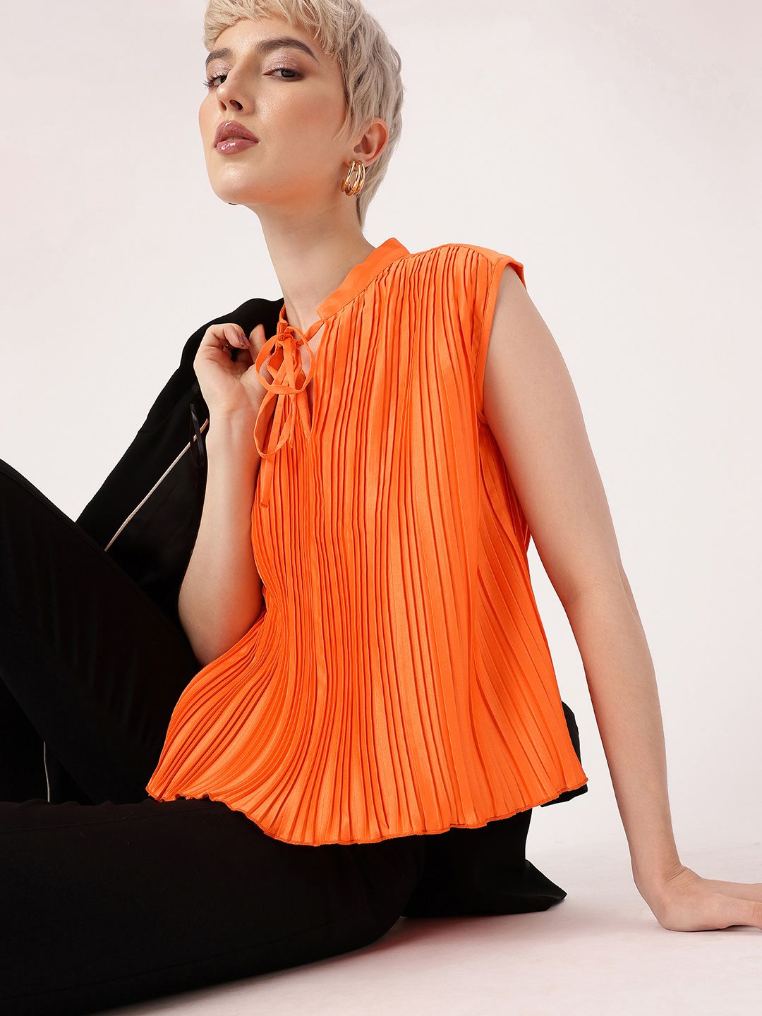DressBerry Graceful Glamour Accordion Pleated Satin Finish A-Line Top