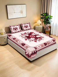 KLOTTHE Maroon & Pink Floral 400 TC Cadar King dengan 2 Sarung Bantal