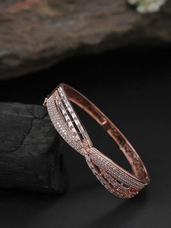 SOHI Women Rose & White Brass American Diamond Bangle-Style Gelang