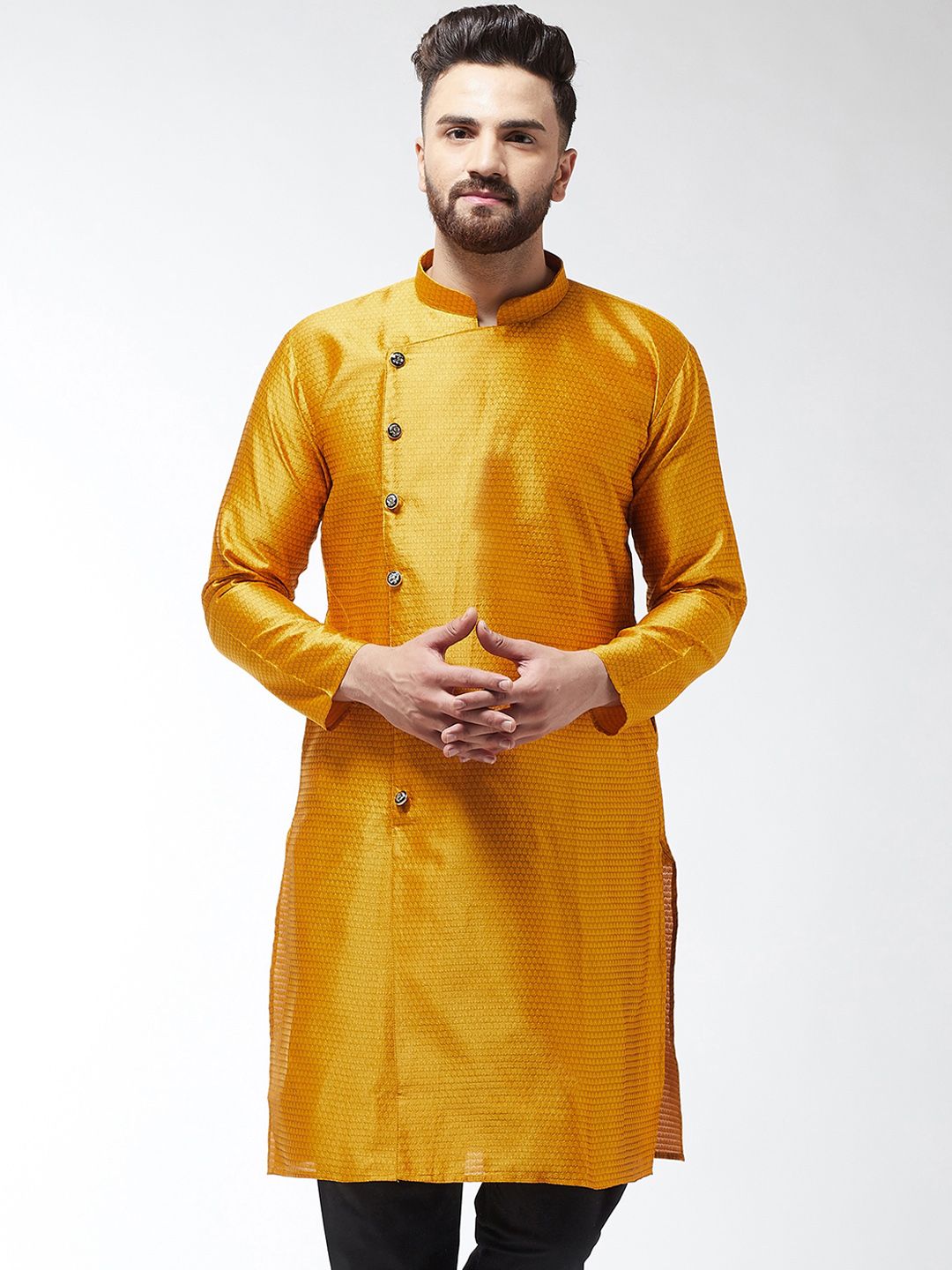 SOJANYA Kurta Lurus Tenunan Mustard Lelaki