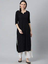 Libas Women Black Embroidered Kurta