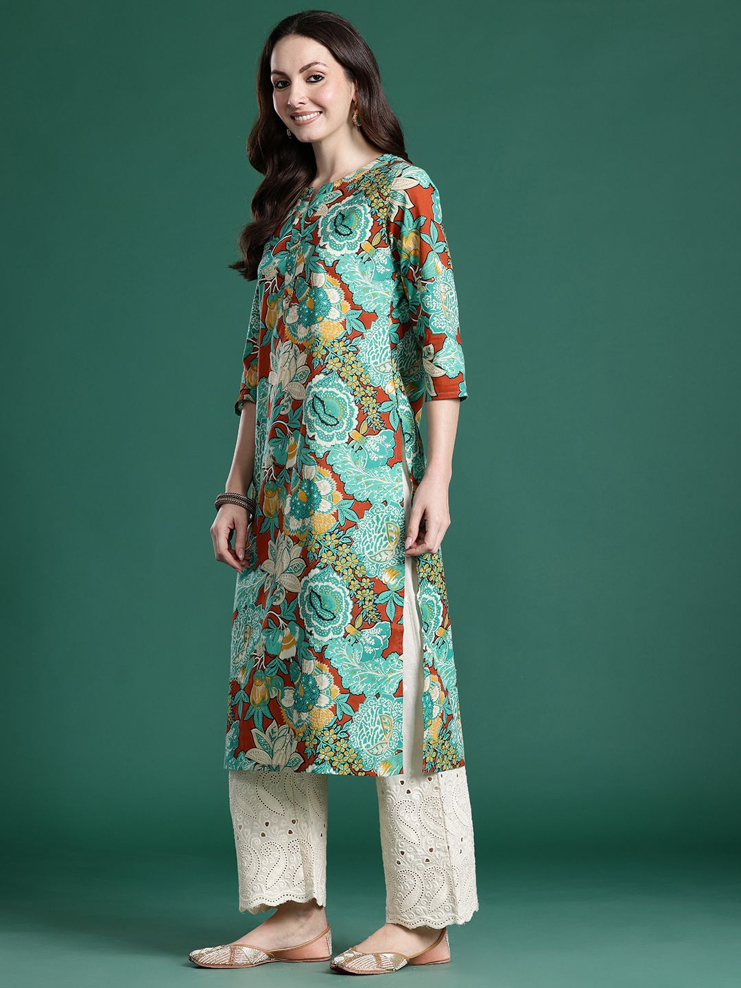 Indo Era Floral Printed Pure Cotton Kurta