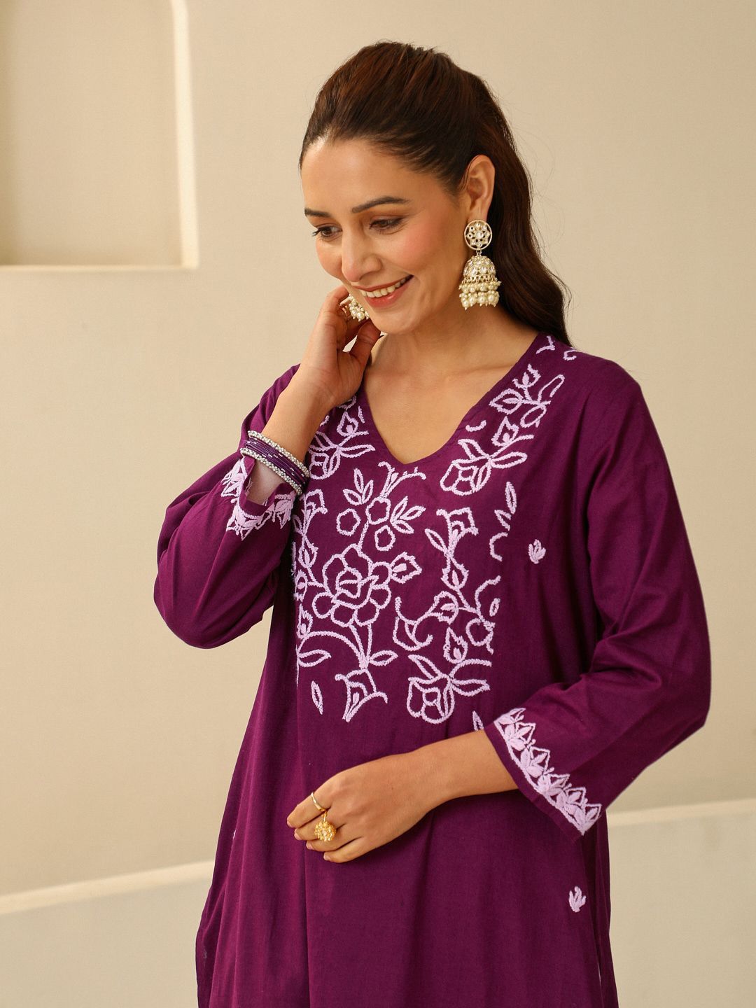 Rumah Wanita Chikankari Purple Cotton Chikankari Sulam Kurta