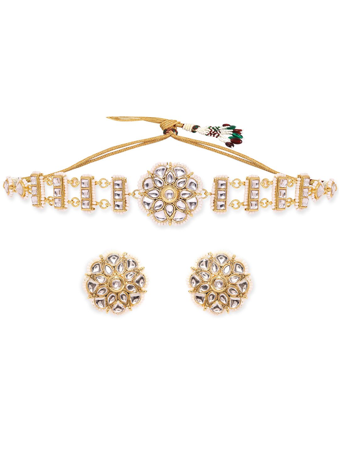 Rubans 22K Gold Plated Kundan and Pearl beaded Choker jewelry Set