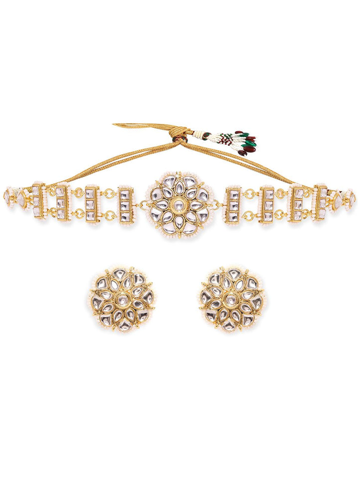 Rubans 22K Gold Plated Kundan and Pearl beaded Choker jewelry Set