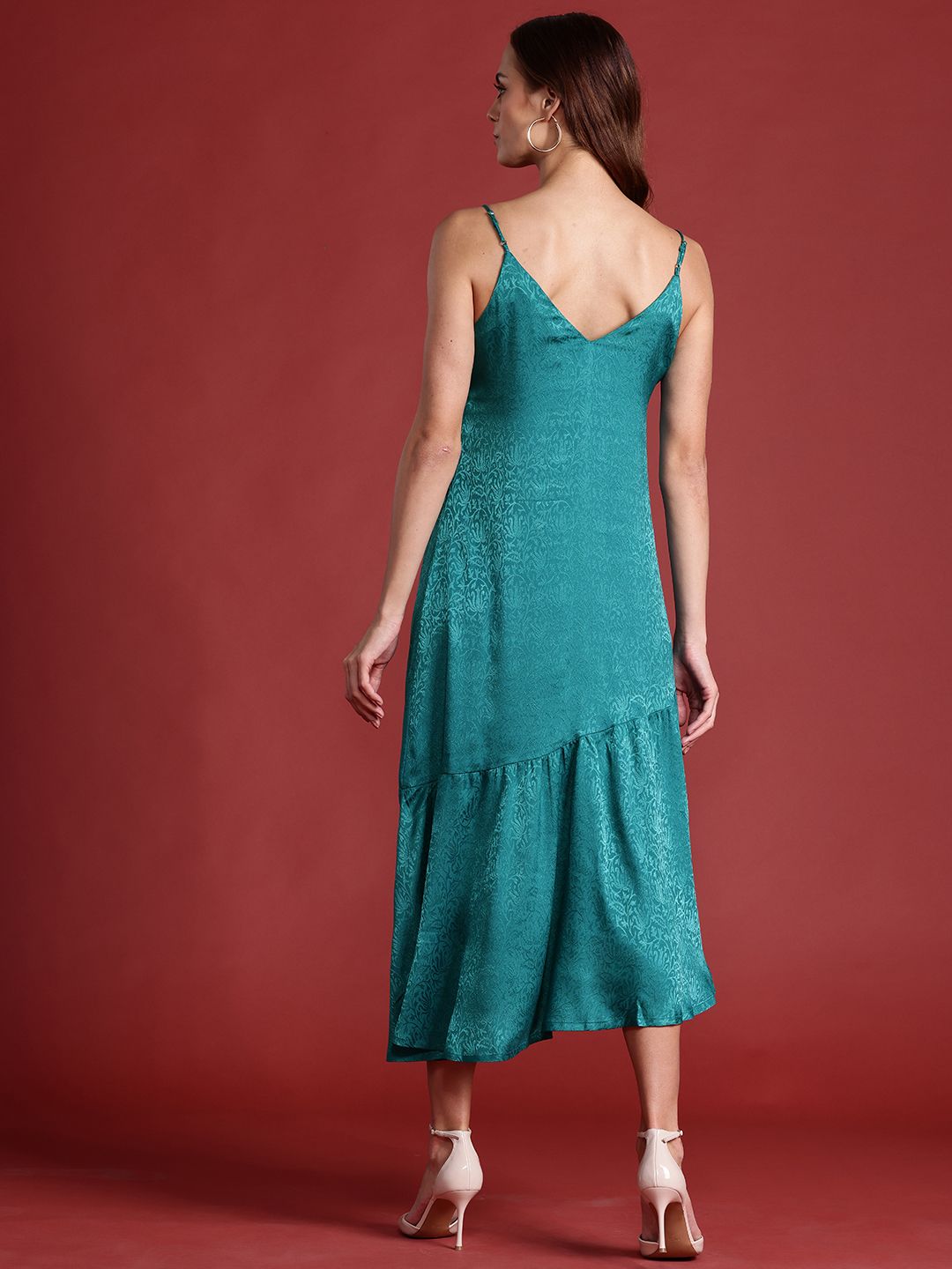 all about you Floral Satin Jacquard Drop waist Midi Dress