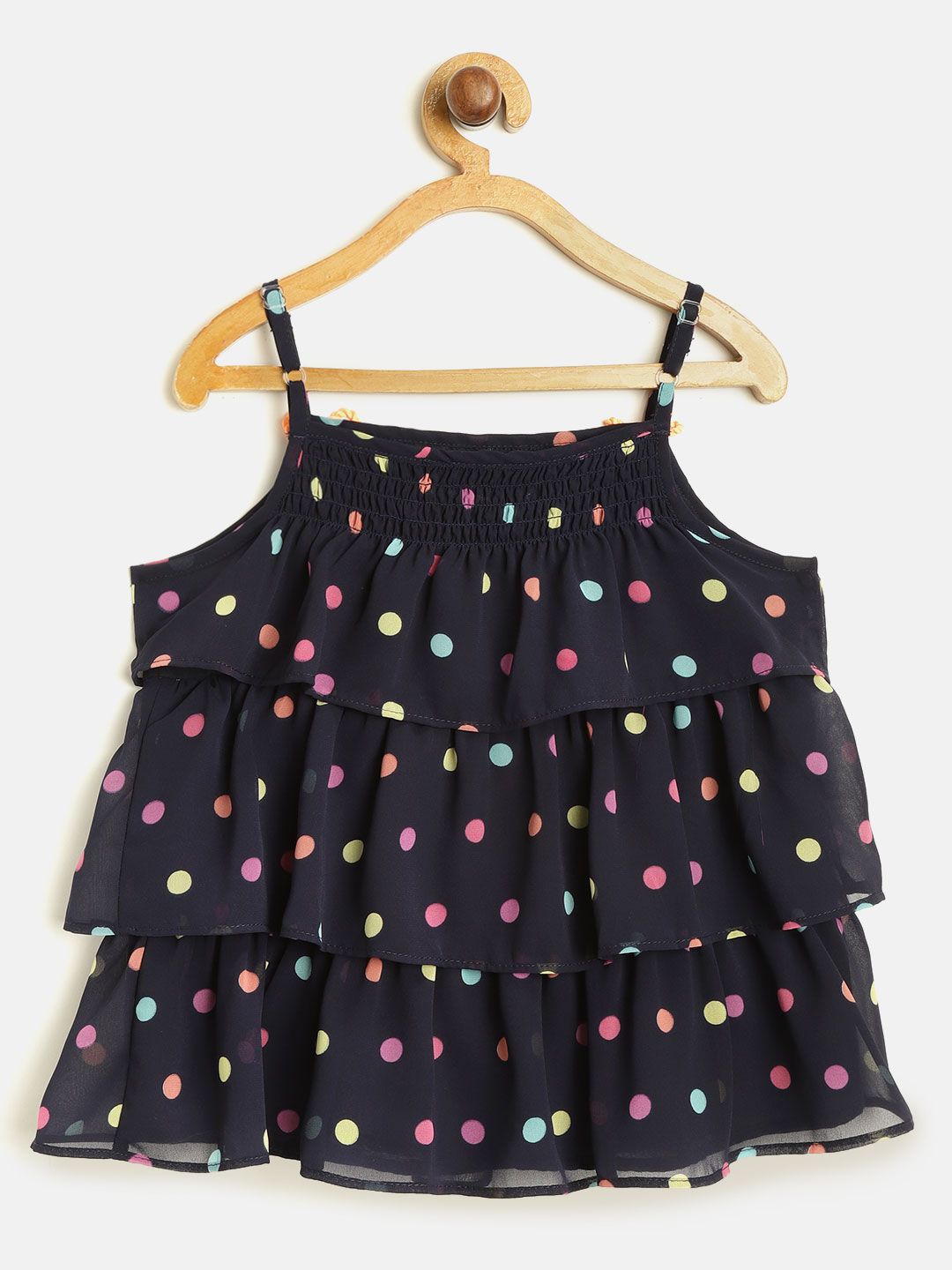 Nauti Nati Girls Navy Blue Printed Tiered Top