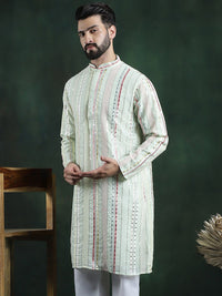 SOJANYA LUXE Striped Thread Work Georgette Straight Kurta