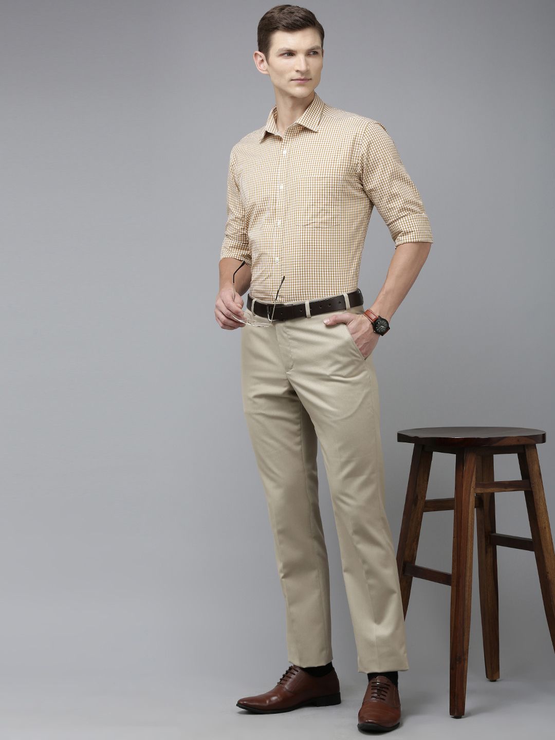 Park Avenue Pure Cotton Slim Fit Gingham Checked Formal Shirt