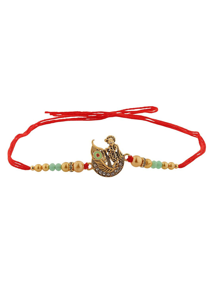 Voylla Blessings Of Krishna Mor Pankh Beaded Thread Rakhi With Roli Chawal