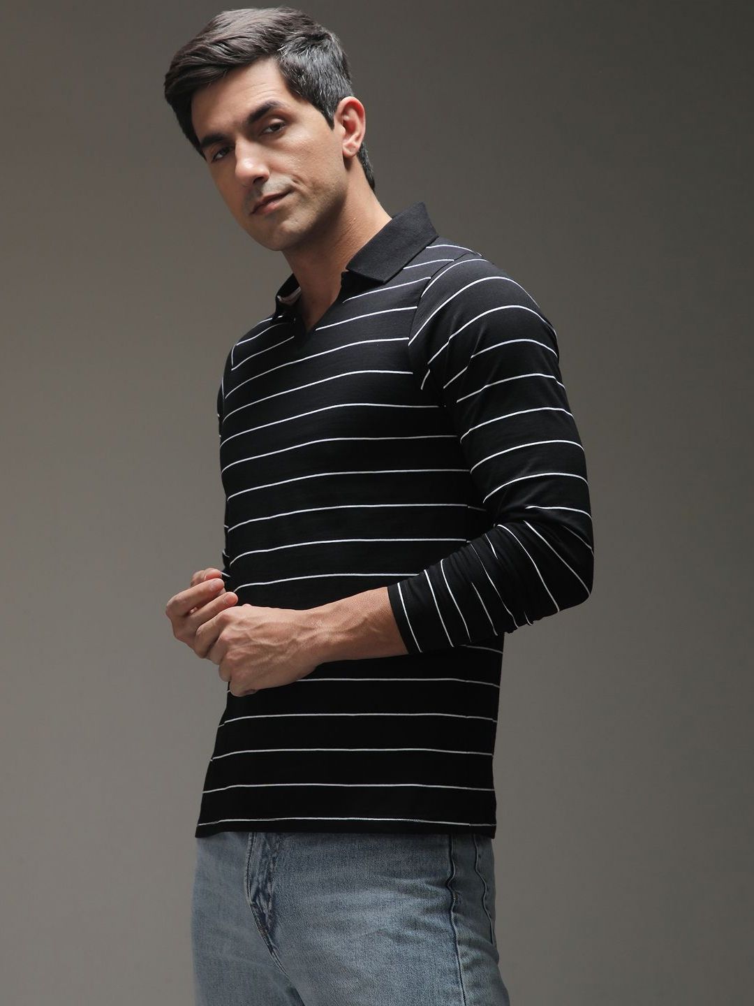 DILLINGER Men Regular Long Sleeve Polo Striped Tshirt