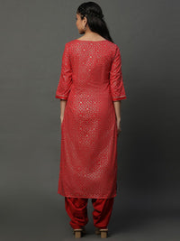 AURELIA Floral Foil Printed Sequined & Gotta Patti Pure Cotton Straight Kurta