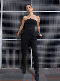 SASSAFRAS Black Strapless Basic Jumpsuit